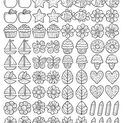 100 Different Objects Grouped By Tens: 10 Apples, 10 Stars, 10 Fish, 10 Flowers, And More