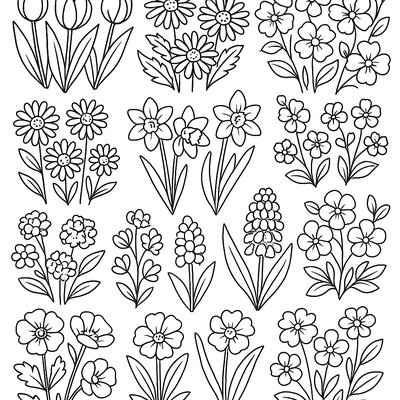100 Spring Flowers Arranged In Groups Of Ten