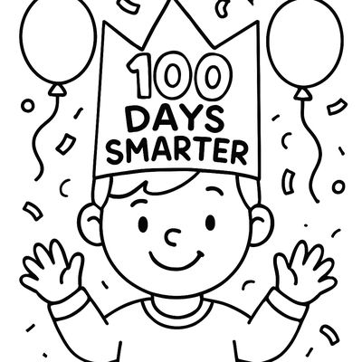 A Child Wearing A Crown That Says 100 Days Smarter With Confetti And Balloons
