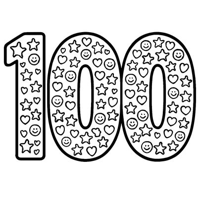 The Large Number 100 Decorated With 100 Tiny Stars, Hearts, And Smiley Faces To Count