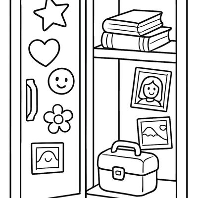 A Locker Decorated With Stickers And Photos With Books And A Lunchbox Inside