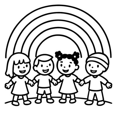 A Scene Of Children Of All Backgrounds Holding Hands In A Circle Under A Rainbow Of Unity