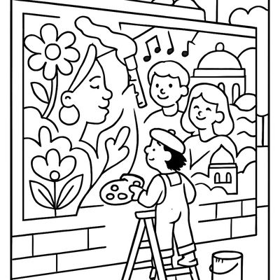 An Artist Painting A Vibrant Mural On A Building Wall Celebrating Culture And Community