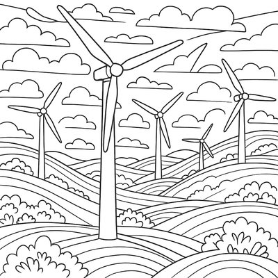 A Wind Farm With Turbines On Rolling Hills