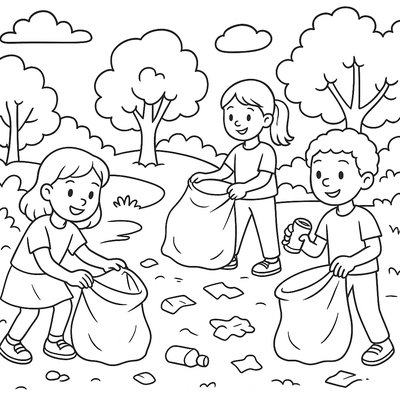 Children Cleaning Up Trash From A Park