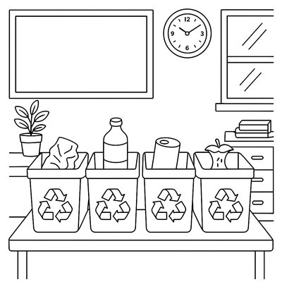 Classroom Recycling Sorting Activity Scene