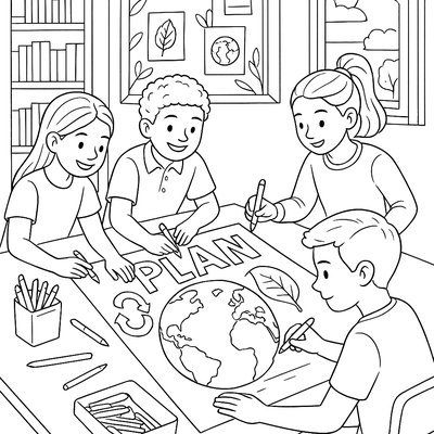 Students Creating An Environmental Action Plan Poster