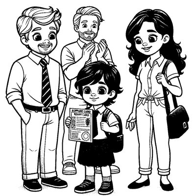 A Report Card Celebration Scene With A Child Showing A Report Card To Proud Parents