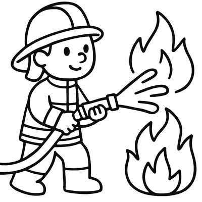 A Firefighter In Full Gear Spraying Water On A Fire With A Hose