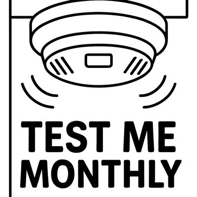 A Smoke Detector On A Ceiling With Sound Waves And The Words Test Me Monthly