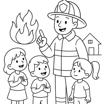 Firefighter Teaching Children About Safety