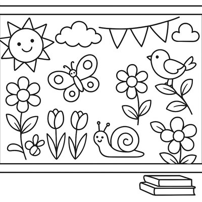A Classroom Bulletin Board Decorated With Spring Learning Themes