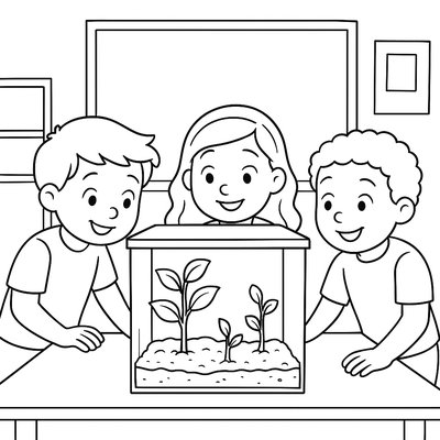 A Classroom Terrarium With Students Observing Plant Growth