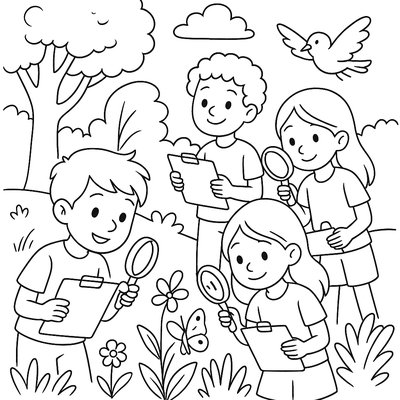Students Conducting Nature Journal Sketches Under Oak Tree