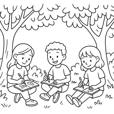Students Doing Nature Journaling Under Shade Trees