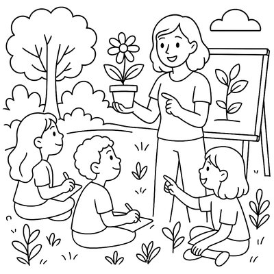 Students Learning About Plants In An Outdoor Classroom