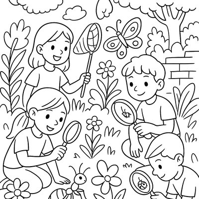Students Studying Insects In A School Garden Setting