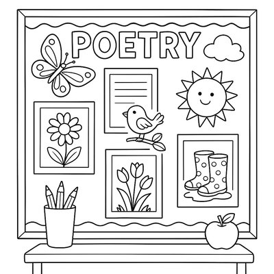 Classroom Poetry Display With Spring-themed Poems And Illustrations