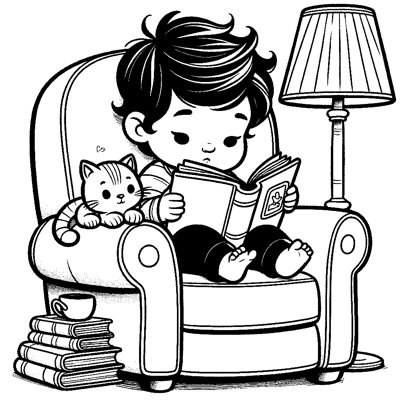 A Child Curled Up In A Big Armchair Reading A Book With A Cat On Their Lap