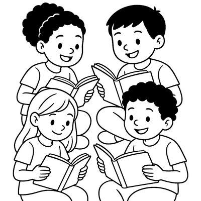 Diverse Children Reading Books Together