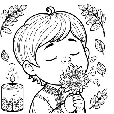 A Child Taking Deep Breaths With Visual Cues: Smell The Flower, Blow Out The Candle