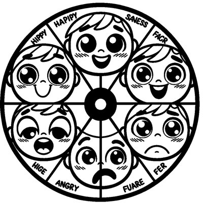A Wheel Of Emotions With Six Faces Showing Happy, Sad, Angry, Scared, Surprised, And Calm