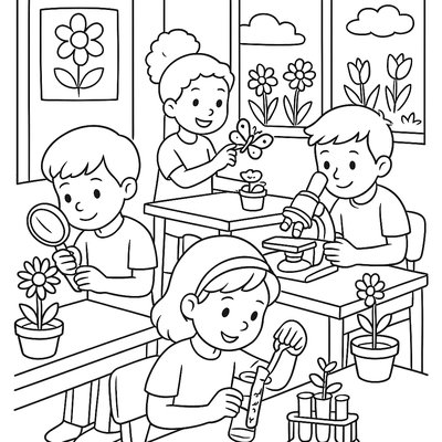 Classroom Scene With Students Doing Spring Science Experiments