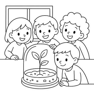 Classroom Terrarium With Students Observing Plant Growth