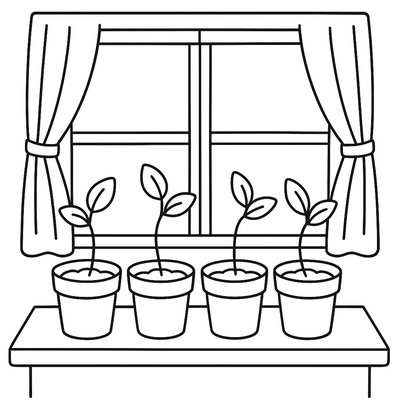 Classroom Window With Potted Plants And Growth Chart Measurements