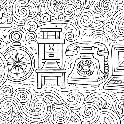 An Invention Timeline Showing Wheel, Compass, Printing Press, Telephone, Computer, And Smartphone