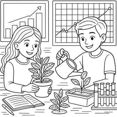 Students Conducting Plant Growth Experiment With Charts