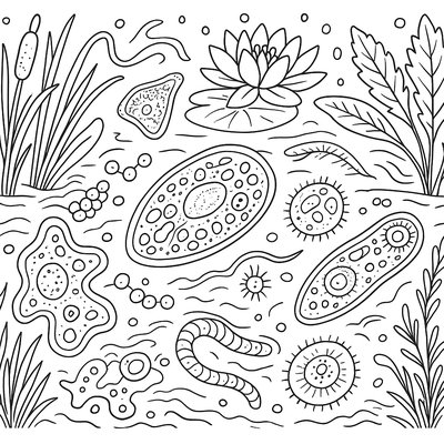 Pond Water Ecosystem With Microscopic Life Forms