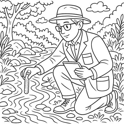 Scientist Collecting Water Samples From Spring Stream For Testing