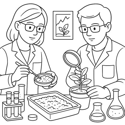 Scientists Studying Soil Samples For Plant Health