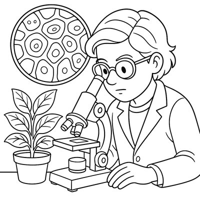 A Scientist Examining Plant Cells Through A Microscope