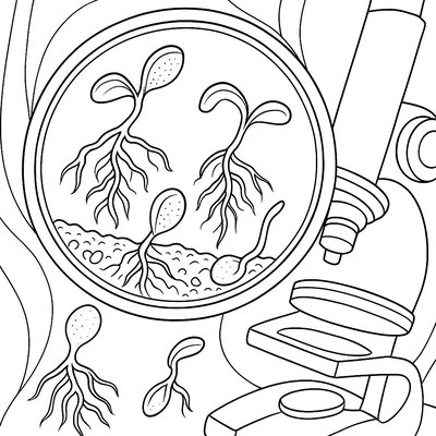 Germinating Seeds Viewed Through A Microscope Showing Root Growth