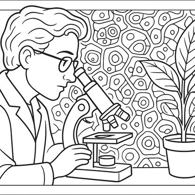 Scientist Examining Spring Flower Cells Under Microscope