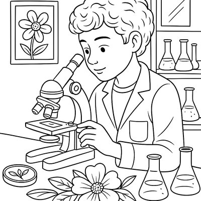 Student Examining Flower Petals Under Microscope In Lab