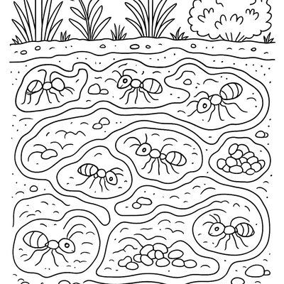 Ant Colony With Tunnels And Chambers Underground