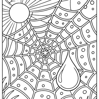 Close-up View Of Dewdrop On Spider Web With Morning Light
