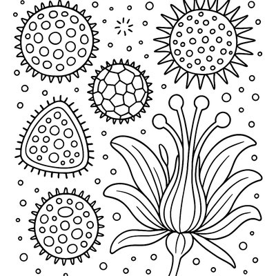 Pollen Grains And Flower Pistils Magnified View
