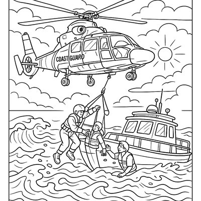 A Coast Guard Helicopter Rescuing People From A Boat At Sea
