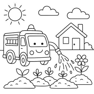 A Fire Truck Helping To Water A Community Garden