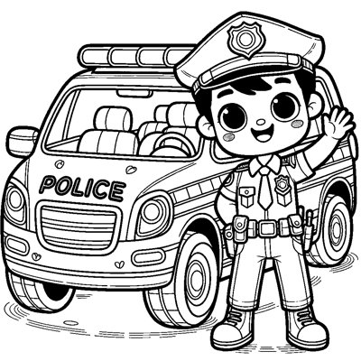 A Police Car With A Friendly Officer Waving