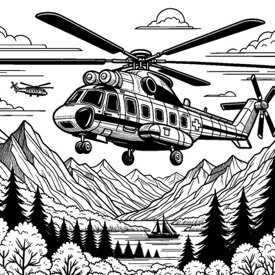 A Search And Rescue Helicopter Flying Over Mountains