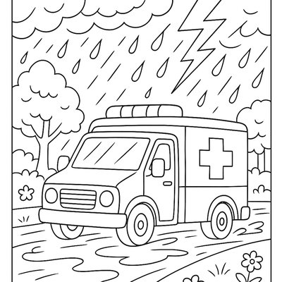 Ambulance Driving Through Spring Storm To Help People