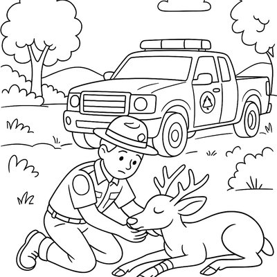 Park Ranger Truck Rescuing Injured Wildlife