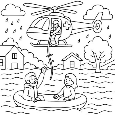 Rescue Helicopter Helping With Spring Flood