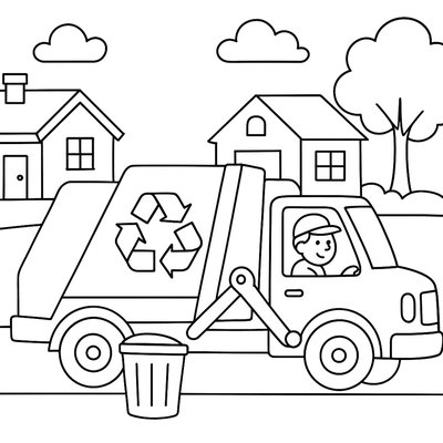 A Recycling Truck Collecting Materials In A Neighborhood