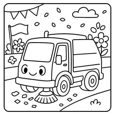 A Street Sweeper Truck Cleaning Up After A Spring Parade